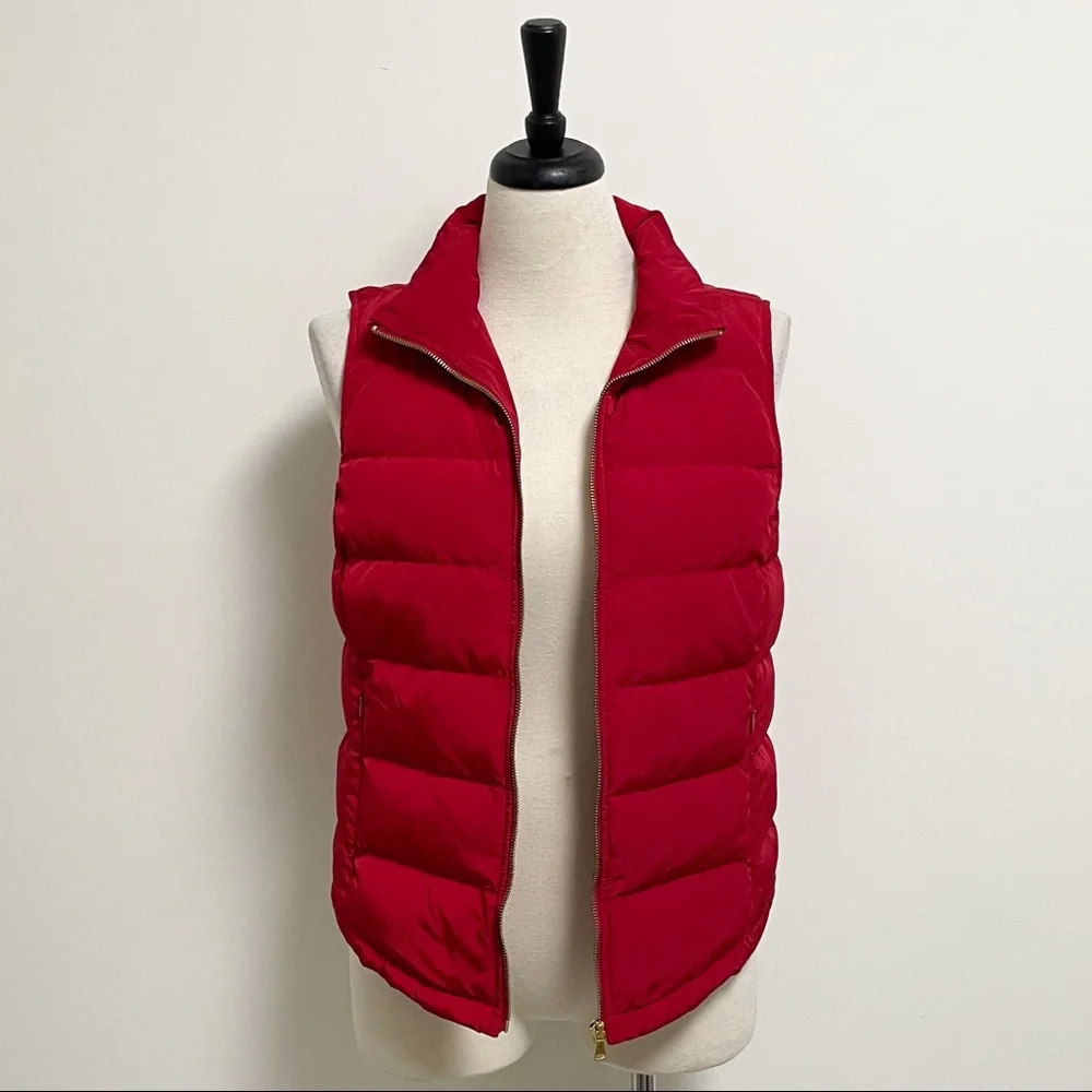 Talbots Red Puffer Sleeveless Zip Up Vest Small Duck Down Feathers Pockets